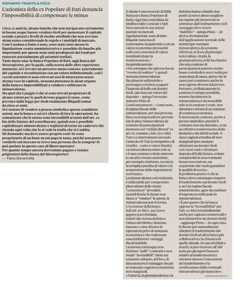 Intervista sul Sole24Ore Plus 24 ad Antonio Pinto sulla vicenda dei risparmiatori della Banca Popolare di Bari