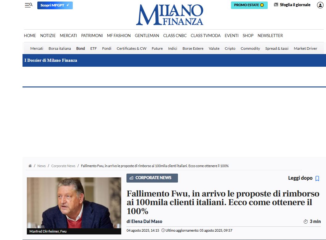 Antonio Pinto intervistato su Milano Finanza per un parere sulla compilazione della domanda di insinuazione al passivo della Compagnia assicurativa lussemburghese fallita